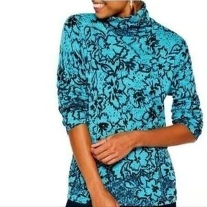 Nic + Zoe River Tundra turquoise cotton sweater